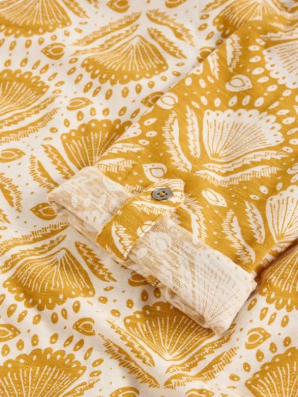 ANNIE JERSEY COLLARED SHIRT in CHARTREUSE PRINT