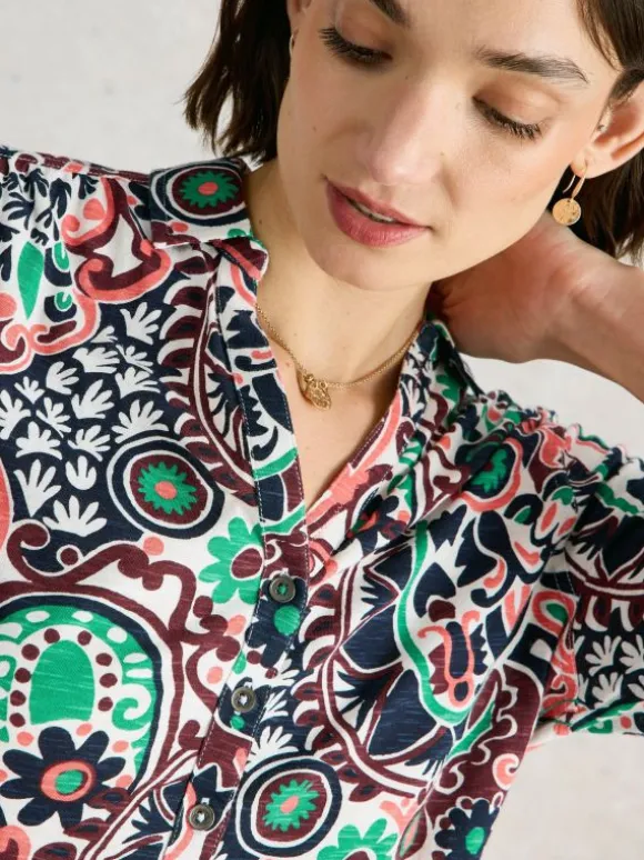 ANNIE JERSEY COLLARED SHIRT in NATURAL PRINT