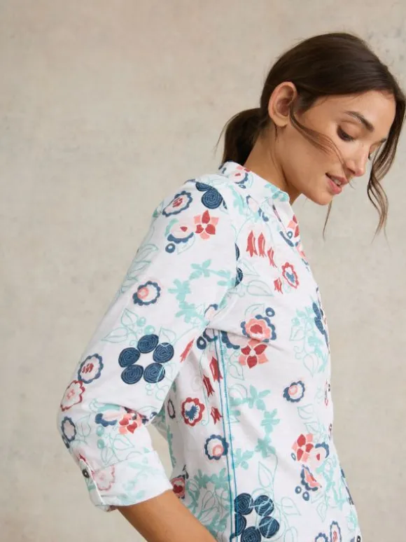 ANNIE JERSEY LONG SLEEVE SHIRT in WHITE PRINT