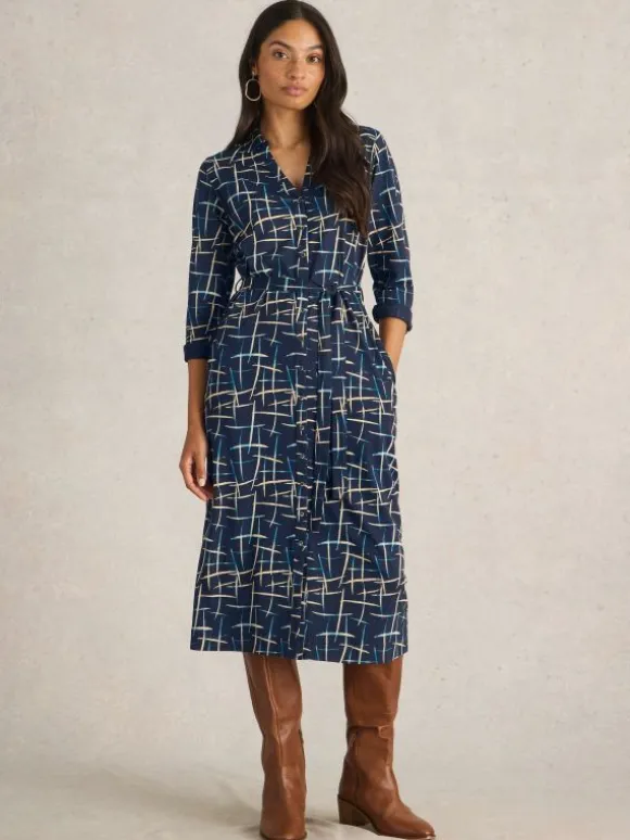 Annie Jersey Shirt Midi Dress in NAVY PRINT