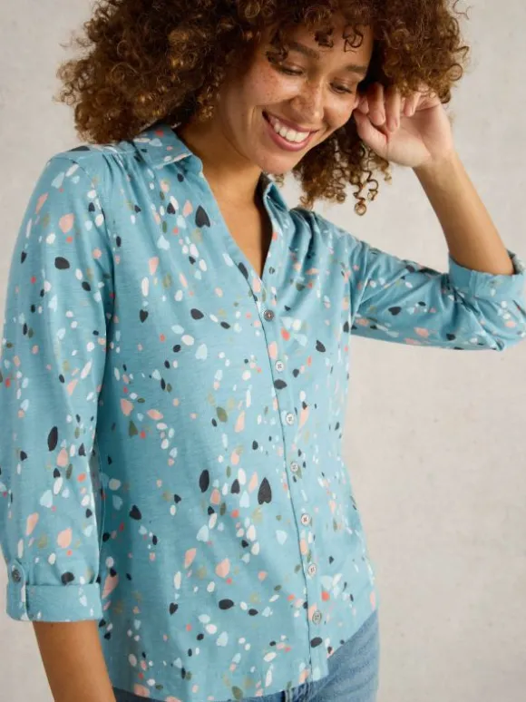 ANNIE LONG SLEEVE JERSEY SHIRT in TEAL PRINT