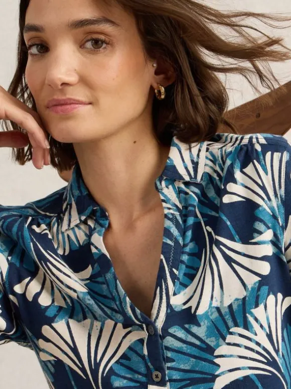 ANNIE MID SLEEVE JERSEY SHIRT in BLUE PRINT