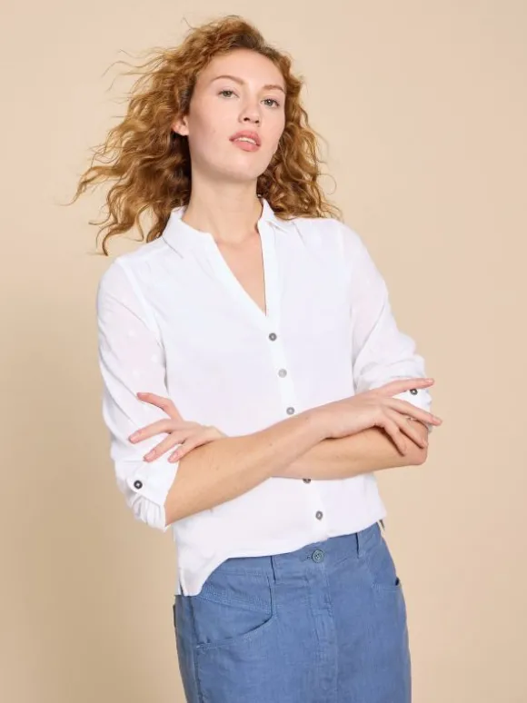 ANNIE MIX JERSEY SHIRT in PALE IVORY