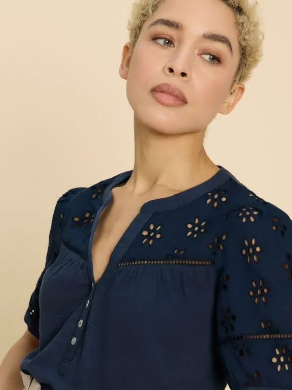 BELLA BRODERIE MIX TOP in FRENCH NAVY