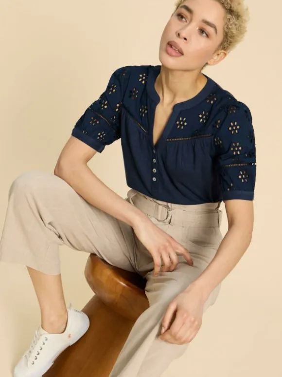 BELLA BRODERIE MIX TOP in FRENCH NAVY