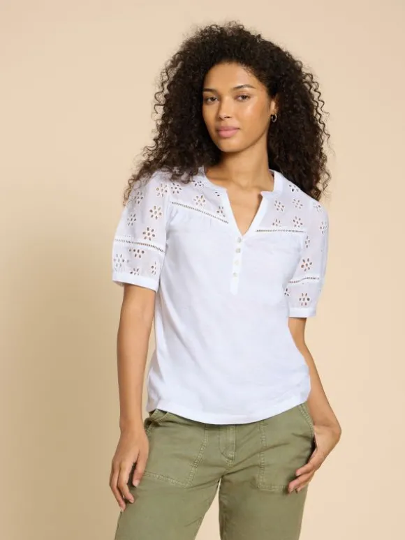 BELLA BRODERIE MIX TOP in BRILLIANT WHITE