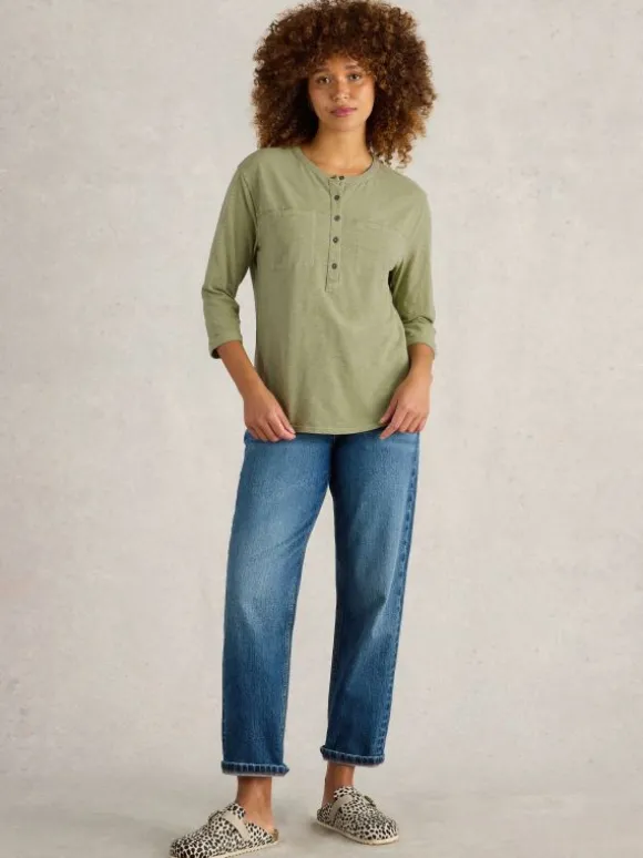 BETH 34 SLEEVE SHIRT in DUSTY GREEN