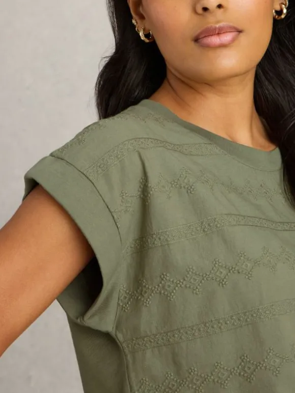 BETTY BRODERIE TEE in KHAKI GREEN