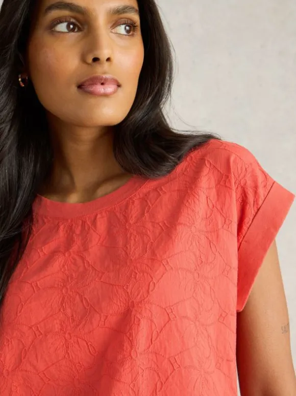 BETTY BRODERIE TEE in MID PINK