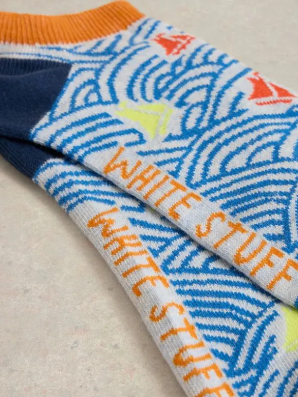 Boats on a Wave Trainer Sock in TEAL MULTI