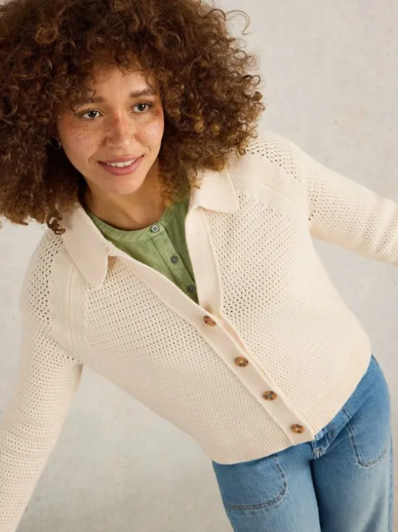 CHATERLY COLLAR CARDI in NATURAL WHITE