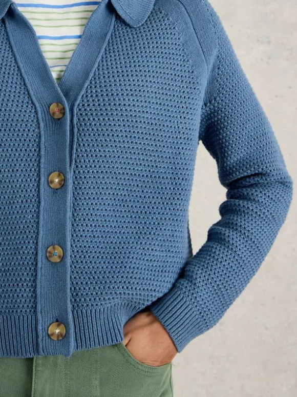 CHATERLY COLLAR CARDI in MID BLUE