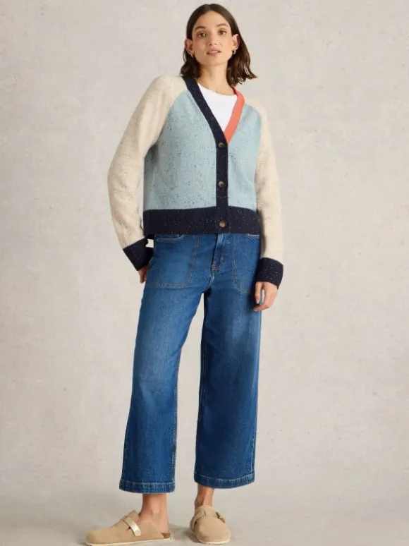 COLOURBLOCK WOOL NEP CARDI in BLUE MULTI