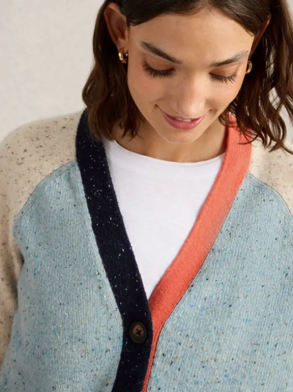 COLOURBLOCK WOOL NEP CARDI in BLUE MULTI