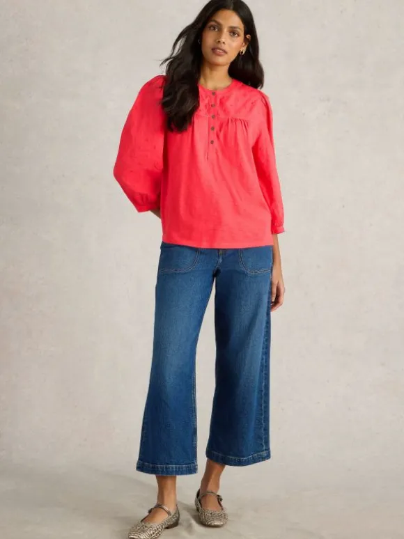 ELISE DOBBY MIX TOP in BRIGHT PINK