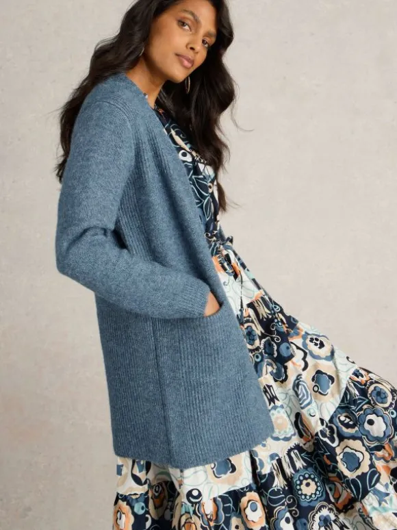 ERIN LONGLINE CARDI in MID BLUE