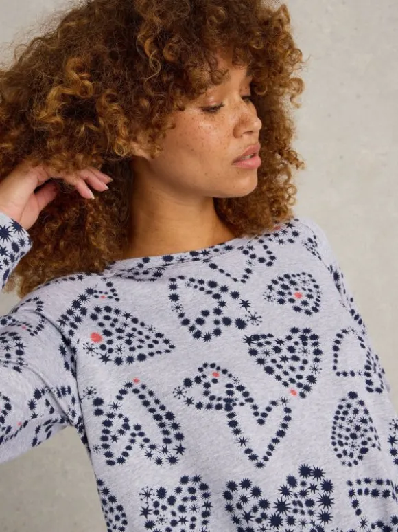 Fern Tie Hem Jersey Top in GREY PRINT