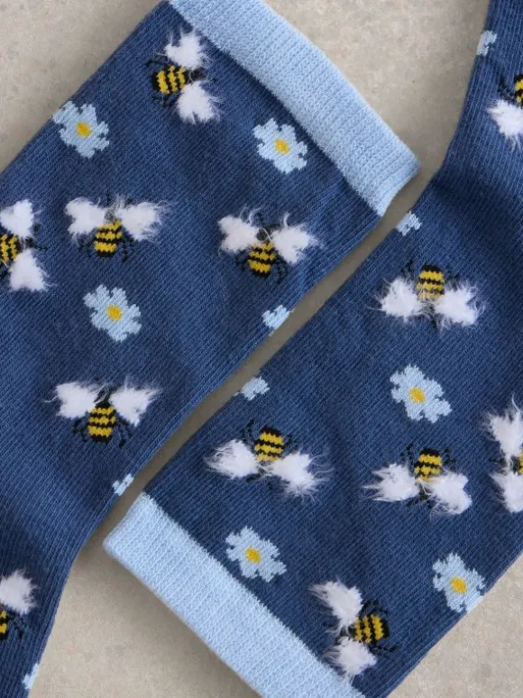 Fluffy Bee Ankle Sock in NAVY MULTI