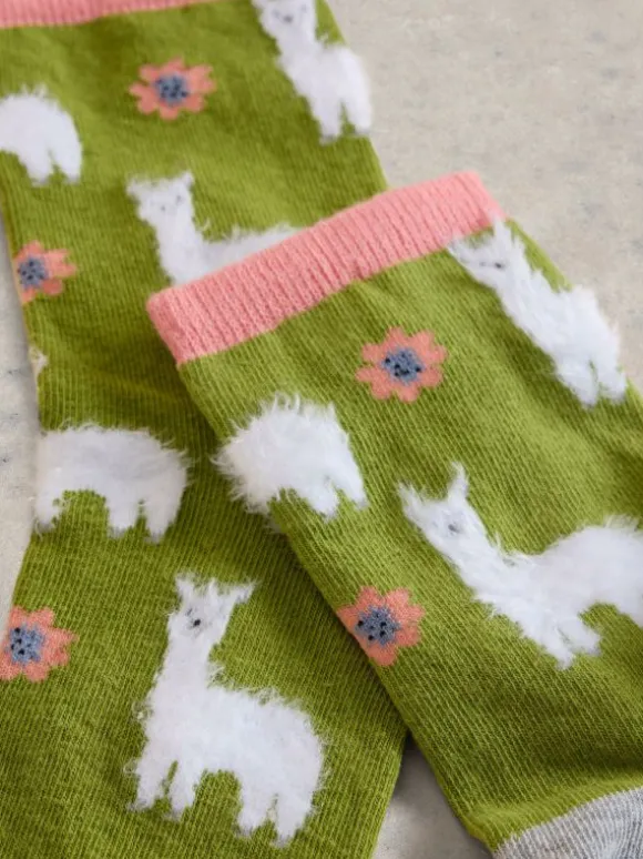 Fluffy Llama Ankle Sock in GREEN MULTI
