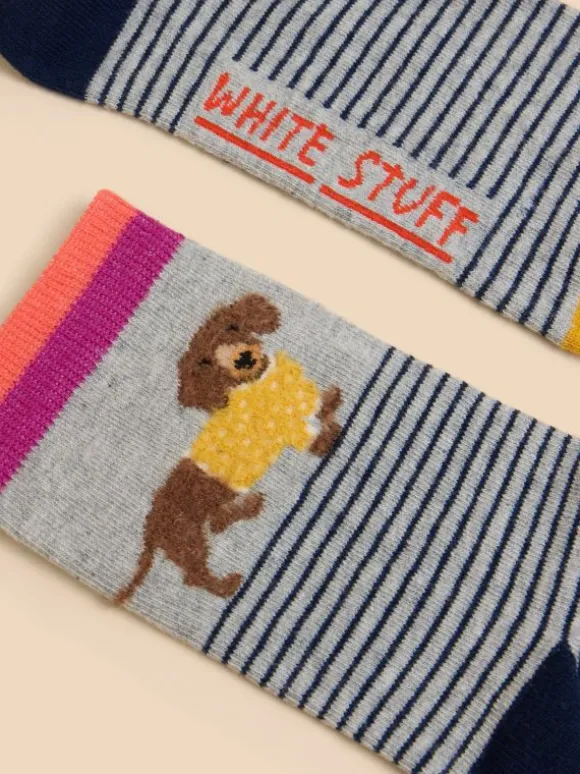 Fluffy Sausage Dog Ankle Sock in GREY MULTI