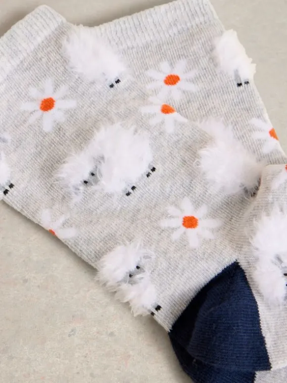 Fluffy Sheep Ankle Socks in GREY MULTI