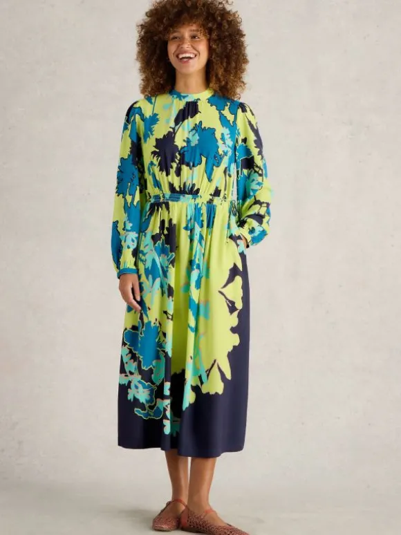 Freya Midi Dress in GREEN PRINT