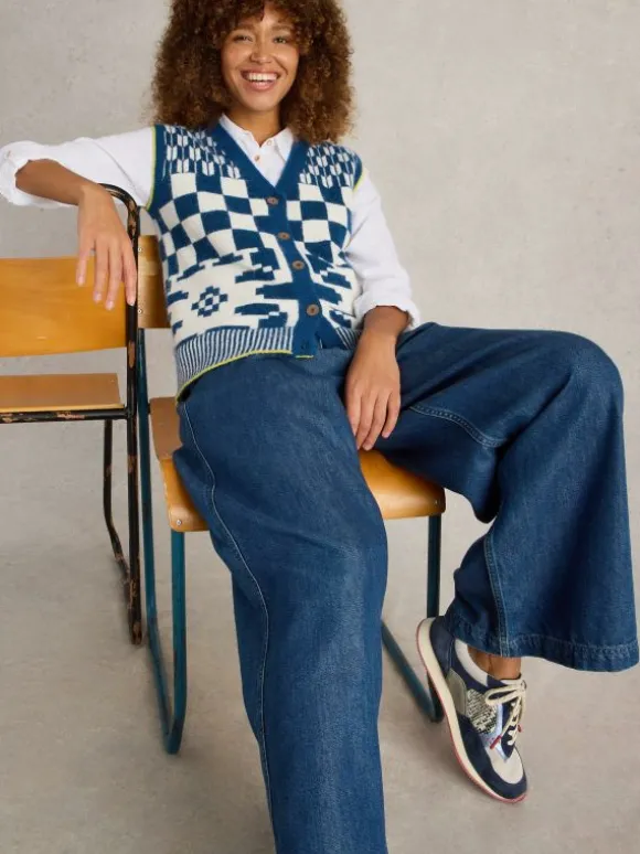 GEO MIX BUTTON TANK in BLUE MULTI