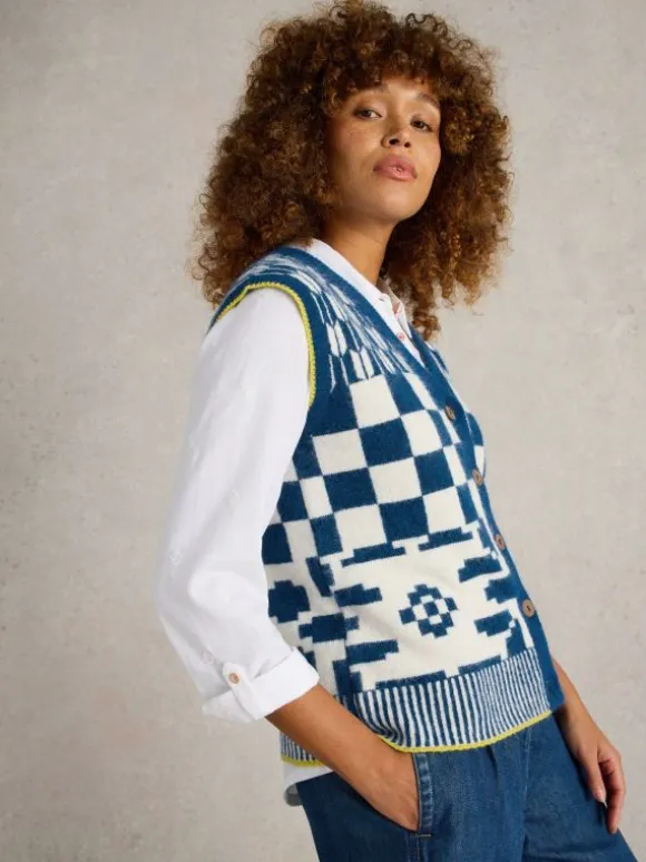 GEO MIX BUTTON TANK in BLUE MULTI