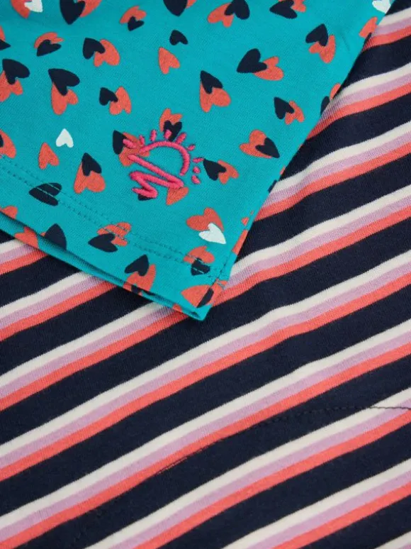 Girls Ditsy Heart Print Jersey Dress in BLUE MULTI