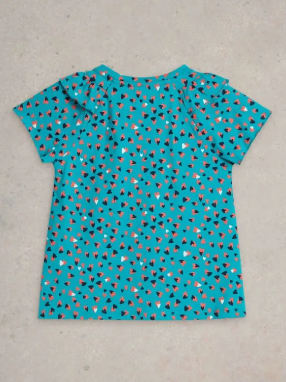 Girls Ditsy Heart Print Tee in BLUE MULTI