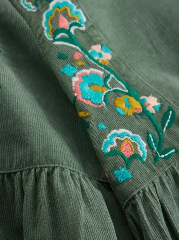 Girls Embroidered Needlecord Dress in LIGHT TEAL