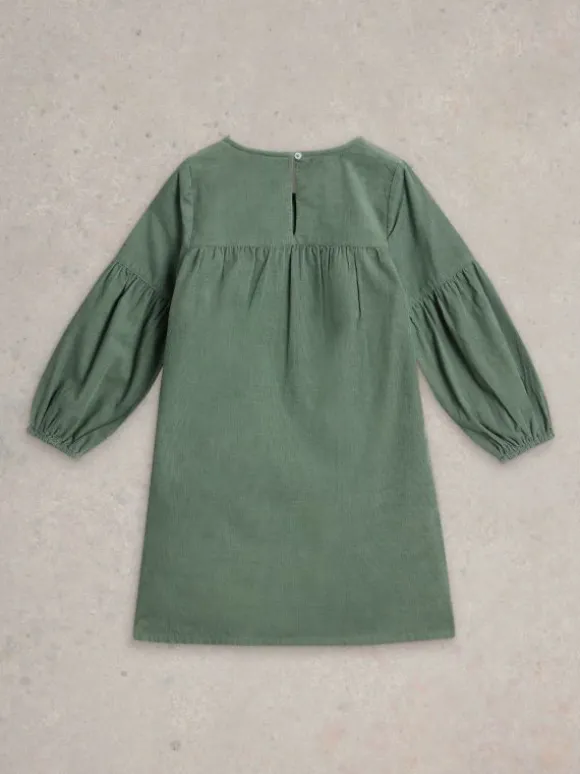 Girls Embroidered Needlecord Dress in LIGHT TEAL