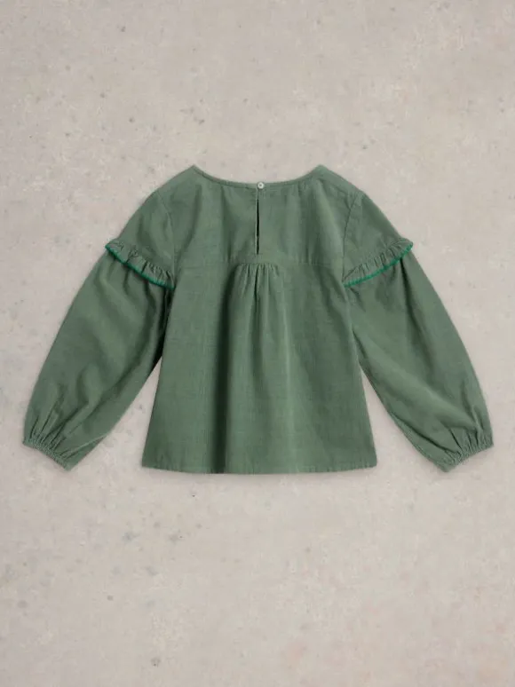 Girls Embroidered Needlecord Top in LIGHT TEAL