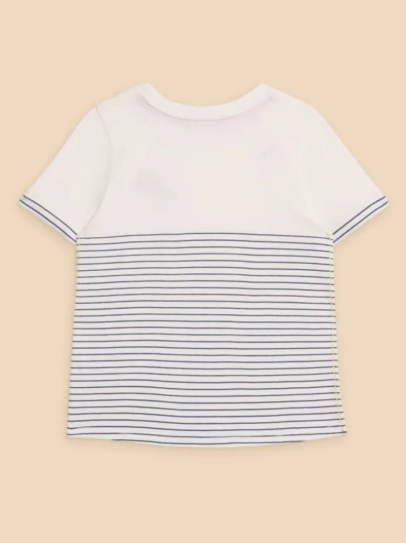 Girls Embroidered Stripe Tee in IVORY MULTI
