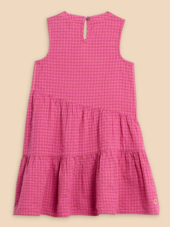 Girls Gingham Dress in BRIGHT PINK