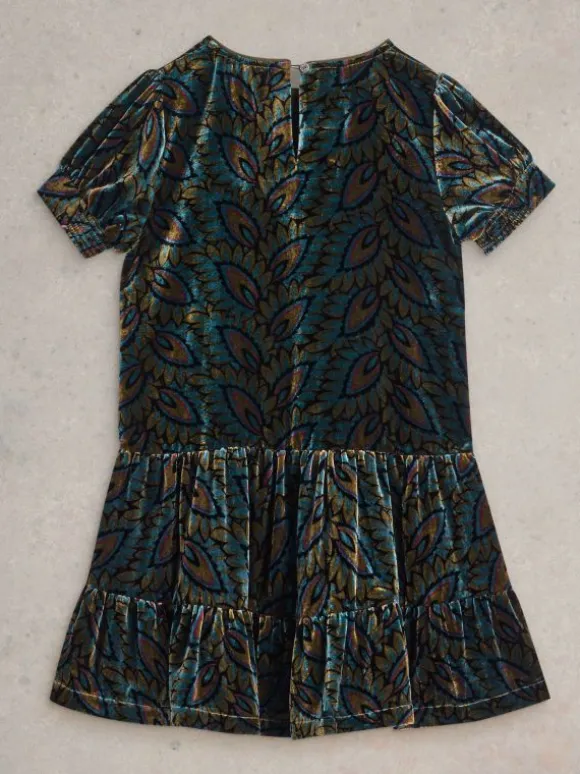 Girls Velvet Printed Dress in BLACK PRINT