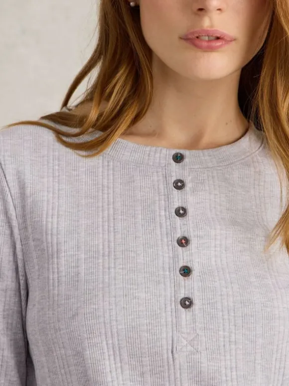 Hailey Rib Henley Jersey Top in GREY MARL