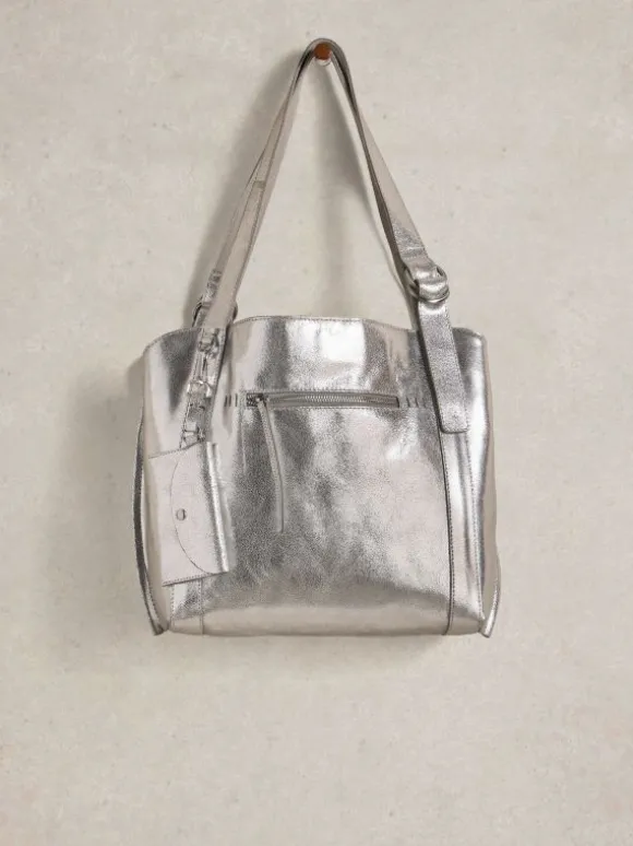 Hannah Tote Leather in SILVER TONE METALLIC