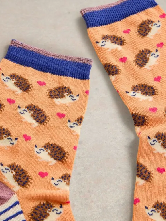 Hedgehog Ankle Socks in ORANGE MULTI