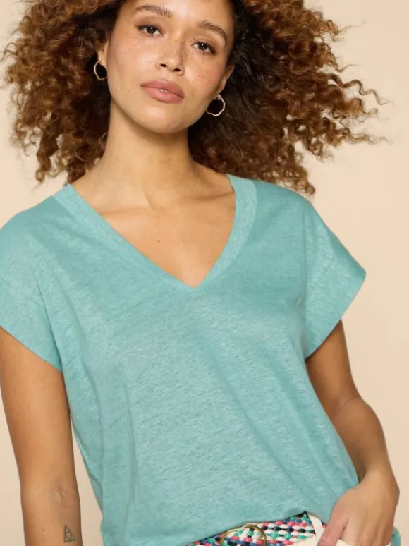 IVY LINEN TEE in MID TEAL