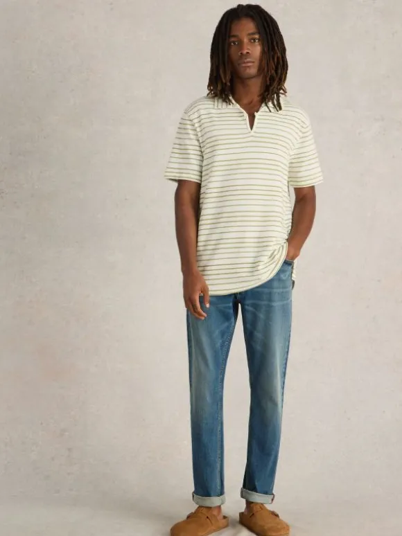 Jacquard Short Sleeve Stripe Polo in WHITE MULTI