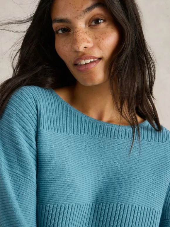 JANA MIX STITCH JUMPER in MID BLUE