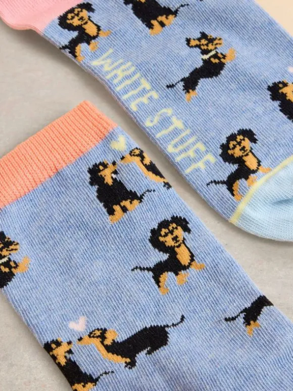 Kissing Sausage Dog Ankle Socks in LIGHT BLUE