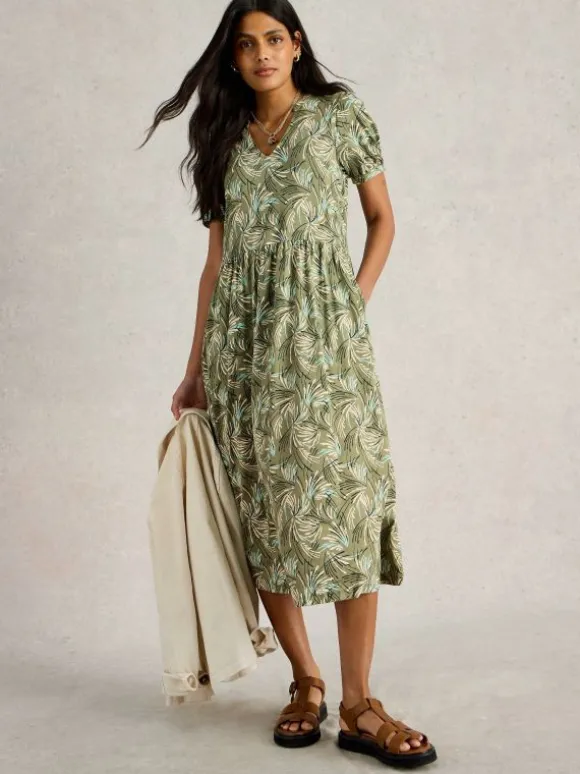 Leah Jersey Midi Dress in GREEN PRINT