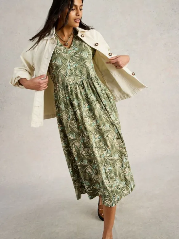 Leah Jersey Midi Dress in GREEN PRINT