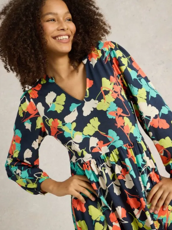 Leah Midi Jersey Dress in NAVY MULTI