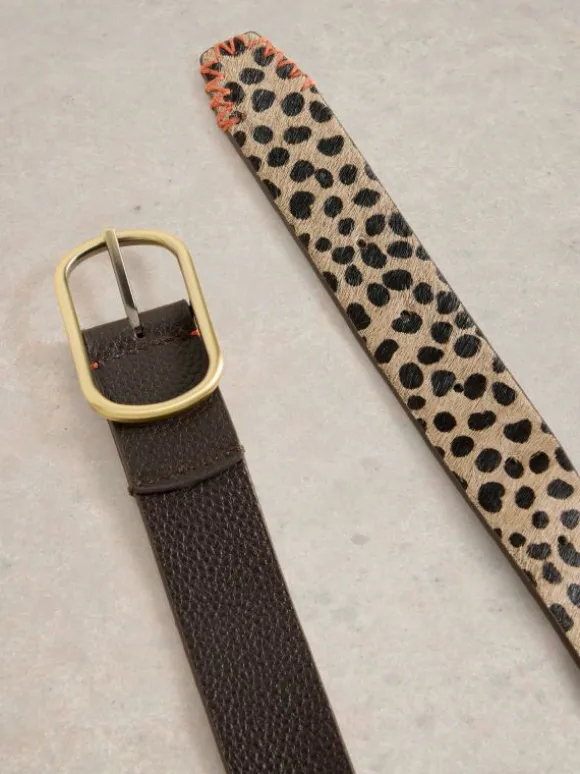 Leather Belt Reversible in NATURAL MULTI