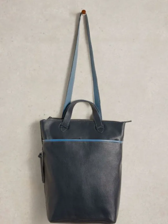 Leather Convertible Backpack in FRENCH NAVY