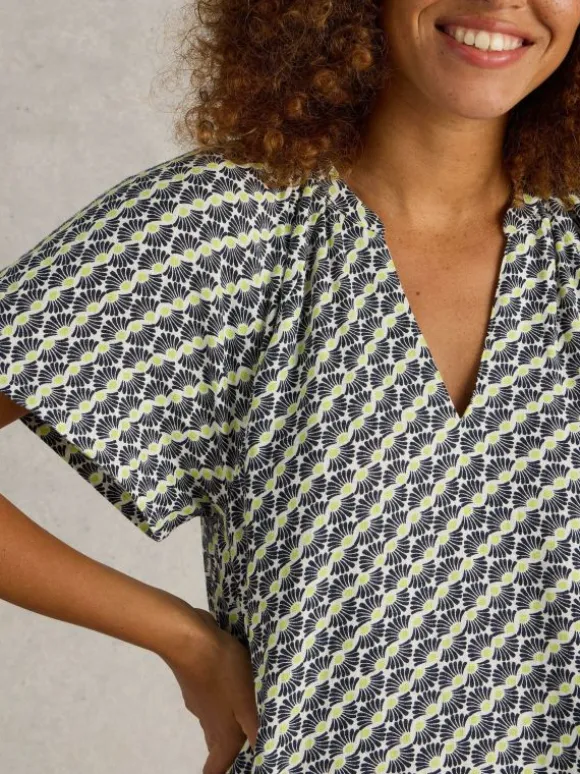 Lindsay Linen Blend Dress in IVORY PRINT