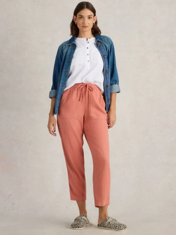 Linen Blend Elle Trouser in MID RED